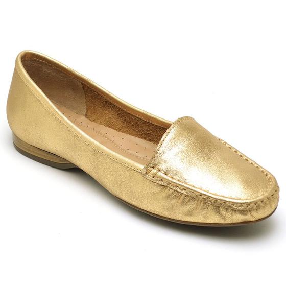 Imagem de Mocassim Feminino Ipê Mulato Sapatilha Feminina Conforto Couro Dourado