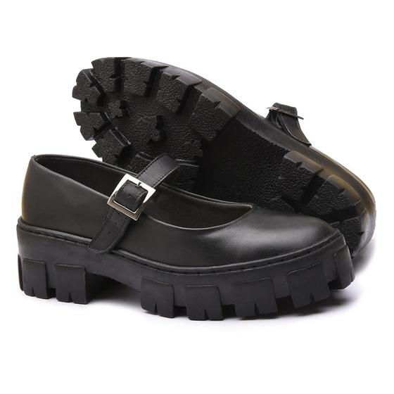 Imagem de Mocassim Feminino Oxford Preto Da Moda Metal Preto Couro Legítimo Calce Fácil