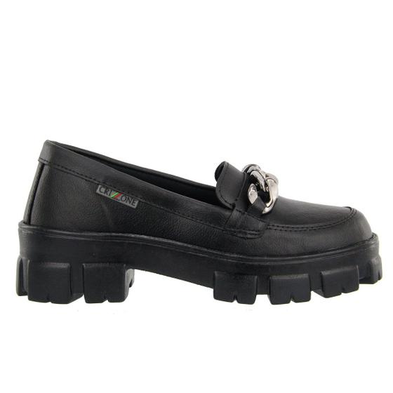 Imagem de Mocassim Feminino Preto Bico Redondo Corrente Blogueirinha