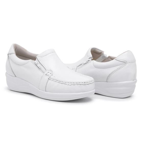 Imagem de Mocassim Feminino Sapato Enfermagem Branco Couro Conforto RF901