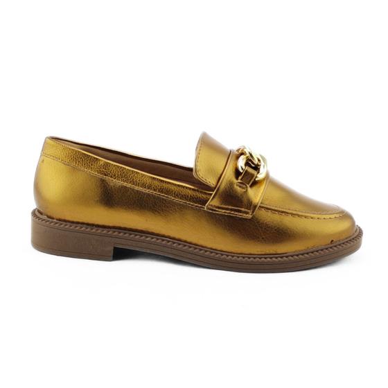 Imagem de Mocassim Feminino Sapato Oxford Dourado Preto Social Via Uno Elegante c Corrente