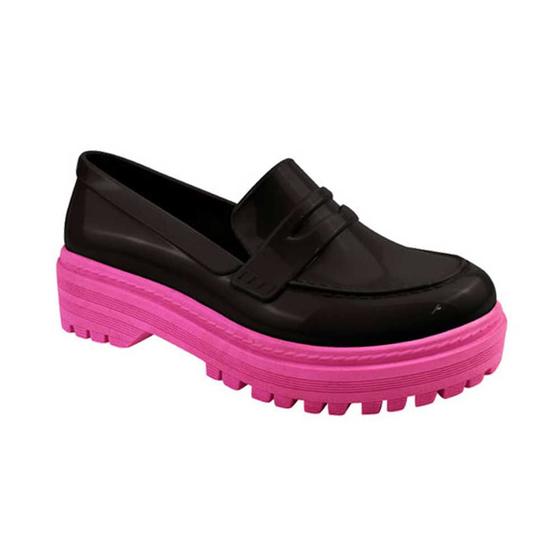 Imagem de Mocassim Loafer Infanto-juvenil Feminino Tratorado Preto Pink Luelua 121000-316