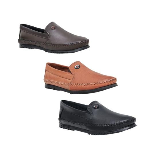 Imagem de Mocassim masculino sapatilha ortopédica casual slip on de couro legitimo KIT 3 confortavel 37 ao 44