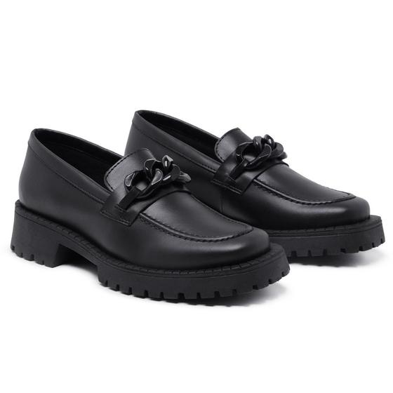 Imagem de Mocassim Sapato Feminino Plataforma Oxford Fivela Trançada Preto