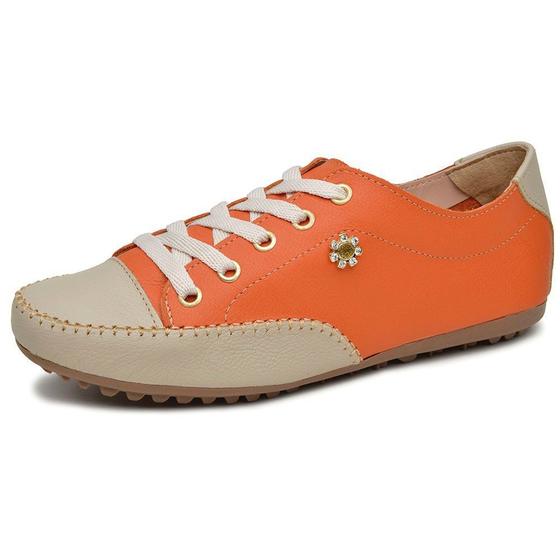 Imagem de Mocatênis Feminino Top Franca Shoes Laranja e Bege