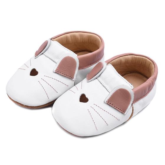 Imagem de Moccs Gatinho Infantil Bili Bilu Couro Smothie Branco e Rosa 3202