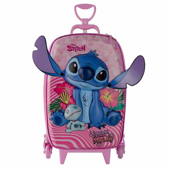 Imagem de Mochila 3D de Rodinhas Infantil - Disney Stitch - Rosa - Maxtoy