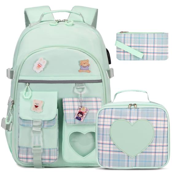 Imagem de Mochila ACESAK para meninas, crianças, adolescentes e mulheres com lancheira verde