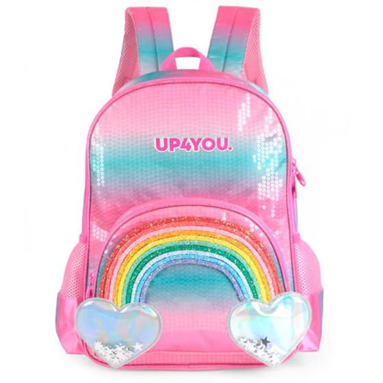 Imagem de Mochila Arco-Íris Up4You Rosa Luxcel 3D Paetê Viagem Menina