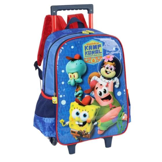 Imagem de Mochila Bob Esponja Escolar Com Rodinhas E Alça Azul - Luxcel