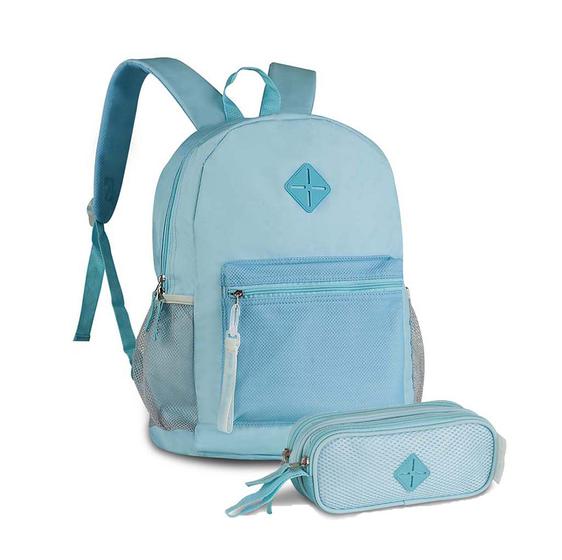 Imagem de Mochila Bolsa Costas Escolar Feminina + Estojo Pastel - Clio