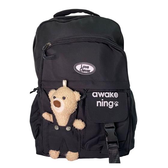 Imagem de Mochila bolsa costas urso pelúcia várias repartições interna e externa