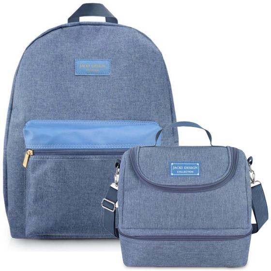 Imagem de Mochila Bolsa Escolar Costas Adulto Juvenil Casual Trabalho Viagem Unissex Masculina Feminina + Bolsa Térmica de Mão Fit