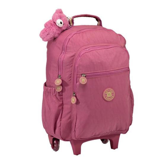 Imagem de Mochila Bolsa Escolar Feminina Reforçada Mala Rodinhas Rosa