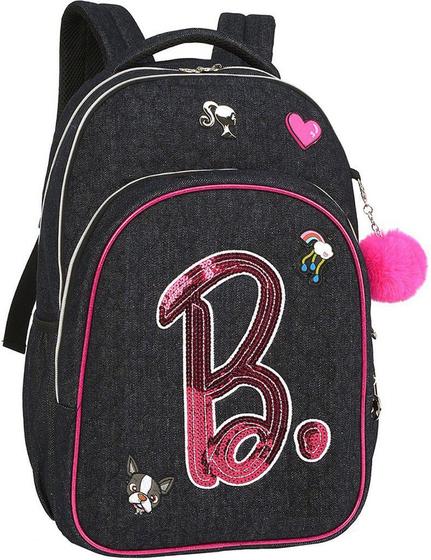 Imagem de Mochila Bolsa Feminina Escolar Barbie Preta Juvenil Notebook Impermeável Patches Paetê Costas Grande Luxcel