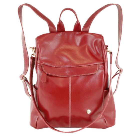 Imagem de Mochila Bolsa Feminina Ombro De Couro Legitimo Vermelho