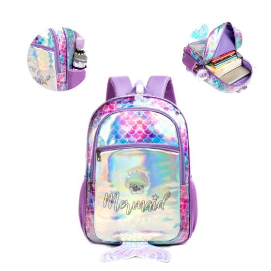 Imagem de Mochila Bolsa Grande Passeio Escolar Infantil Sereia