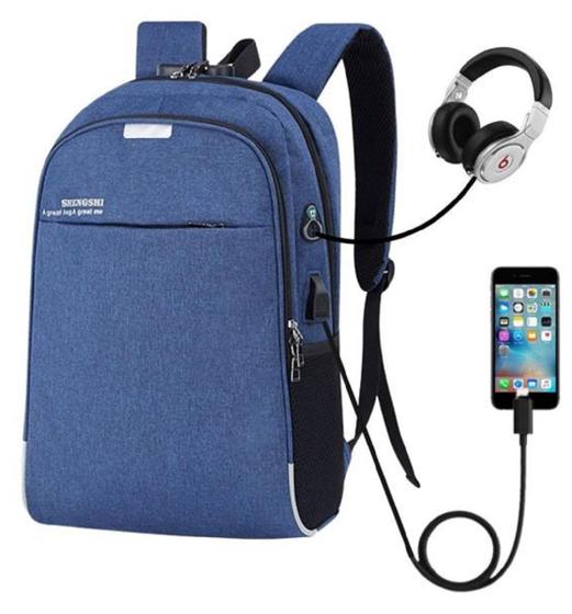 Imagem de Mochila Bolsa Notebook Executiva escolar masculina feminina Volta Aulas cabo Usb Estudante Universitário Unissex, anti furto 