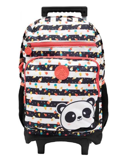 Imagem de Mochila C Rodinhas Escola College Girl Panda Cream 5 Bolso