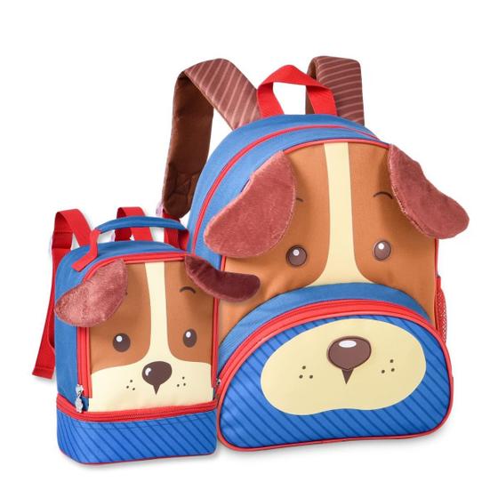 Imagem de Mochila Cachorrinho e Lancheira térmica Bolsa Costas Meninos