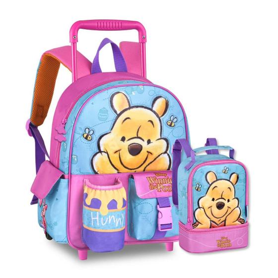 Imagem de Mochila Carrinho com Lancheira Ursinho Pooh Kit Escolar Infantil