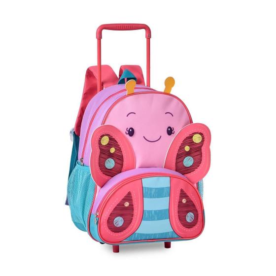 Imagem de Mochila Carrinho Feminina Rosa Borboleta Bolsa Meninas