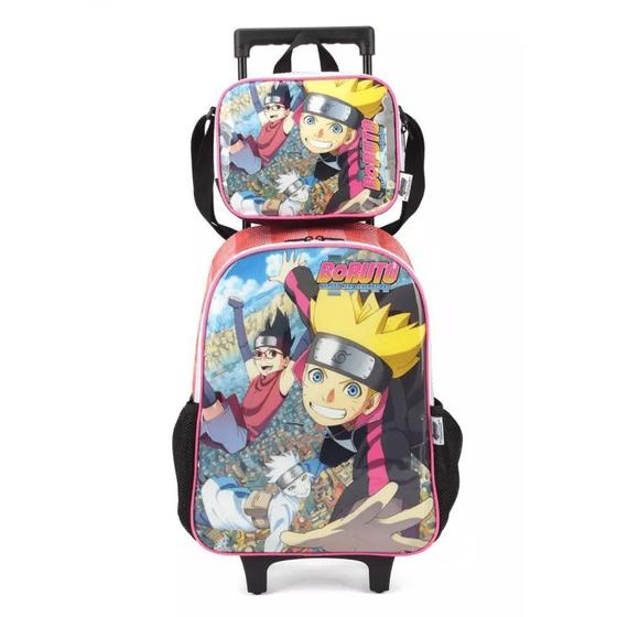 Imagem de Mochila carrinho luxcel boruto + lancheira vermelha 