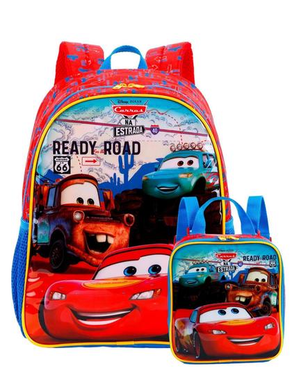 Imagem de Mochila Carros Mcqueen + Lancheira Térmica - 40x30x15 cm