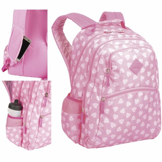 Imagem de Mochila College Feminina 2 Compartimentos Rosa Coração Sestini