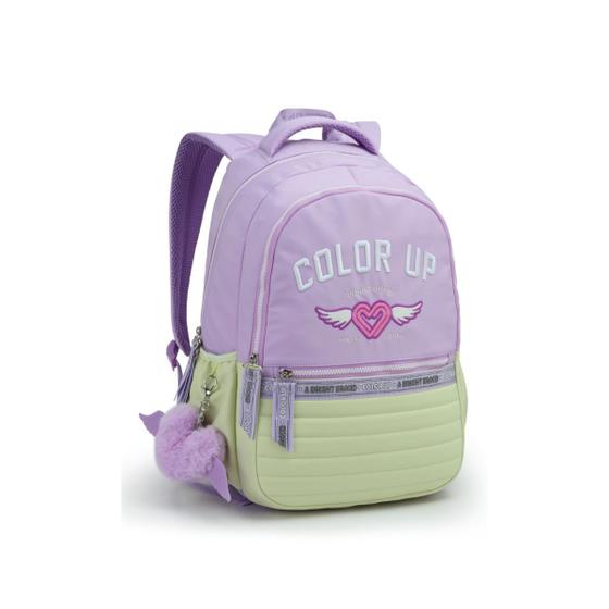 Imagem de Mochila Color Up Chaveiro Pom Pom Juvenil Escolar Meninas