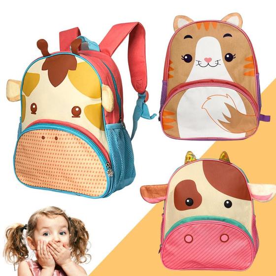 Imagem de Mochila Com Alça Costas Infantil Bebê Menina Maternal Viagem Passeio Animais Girafa Gato Vaca