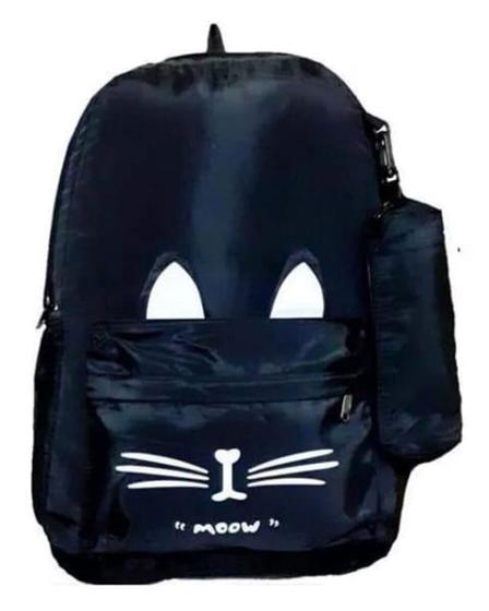 Imagem de Mochila Com Estojo Juvenil Feminino Gatinho Escolar Impermeável