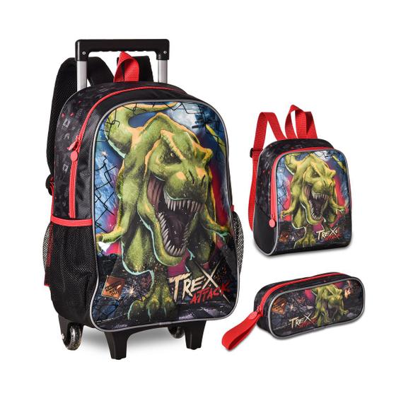 Imagem de Mochila com lancheira e estojo dinossauro kit escolar meninos