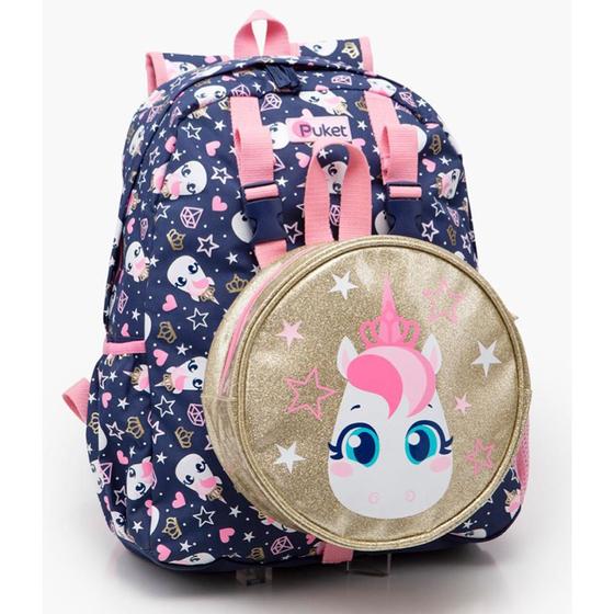 Mochila com Lancheira Unicórnio Puket Azul Marinho 050402591 ...