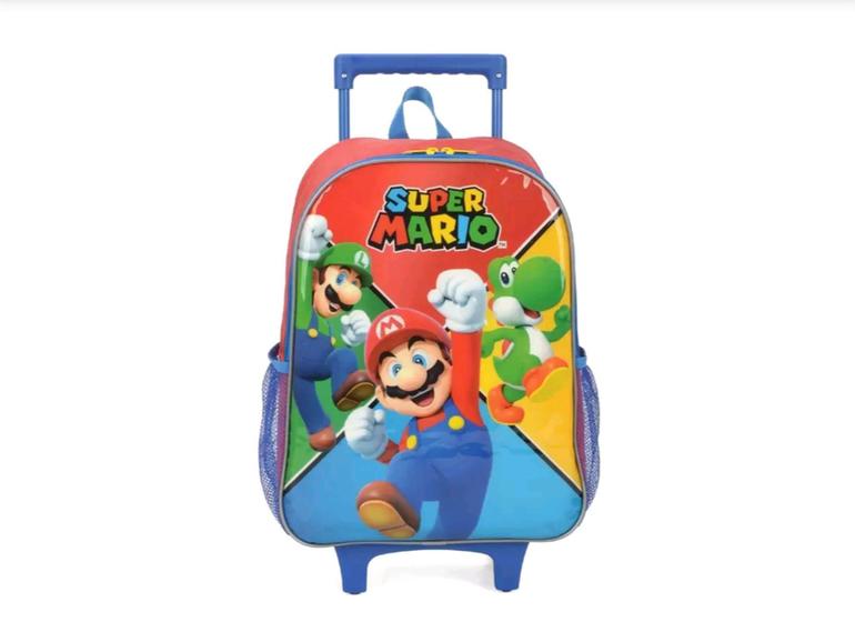 Imagem de Mochila Com Rodinha+Lancheira Infantil Super Mario Vermelha - Luxcel