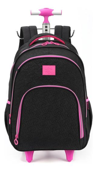 Imagem de Mochila Com Rodinhas Matelassê Preto c/ Detalhes Pink Luxcel