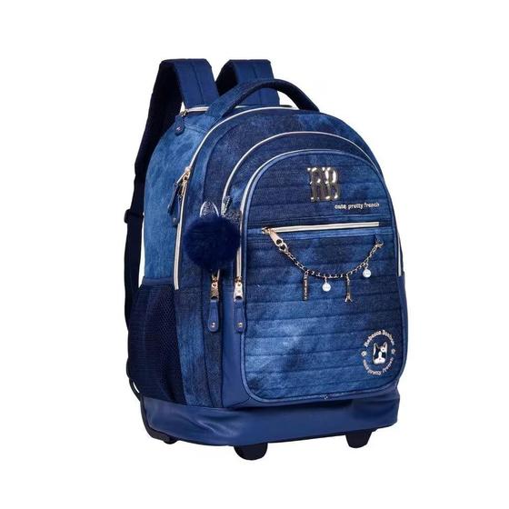 Imagem de Mochila Com Rodinhas Rebecca Bonbon Jeans Azul Clio