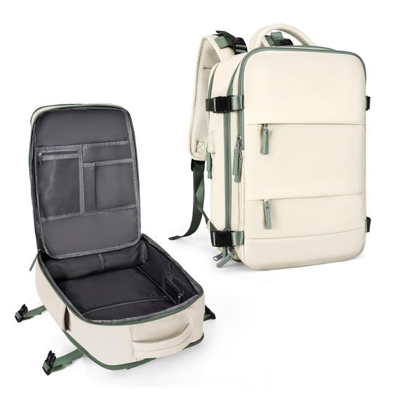 Imagem de Mochila coowoz Large Travel para mulheres e homens 15,6, laptop, branca, verde