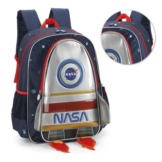 Imagem de Mochila Costa Escolar Infantil Foguete Nasa Vermelha Luxcel