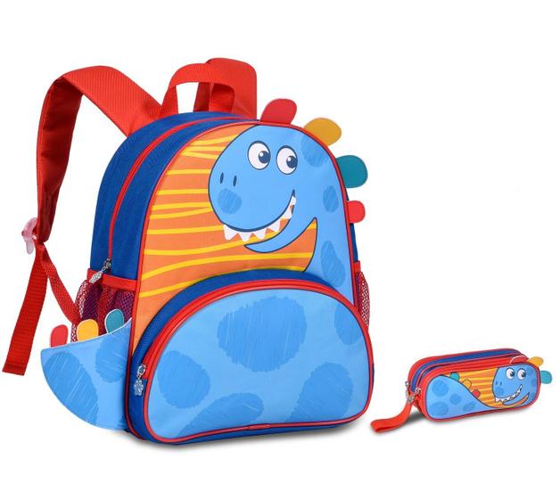 Imagem de Mochila costas com estojo duplo dinossauros bolsa meninos