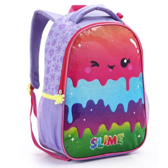 Imagem de Mochila Costas Escolar Infantil Escolar Menina Feminina Reforçada Grande Slime Roxo