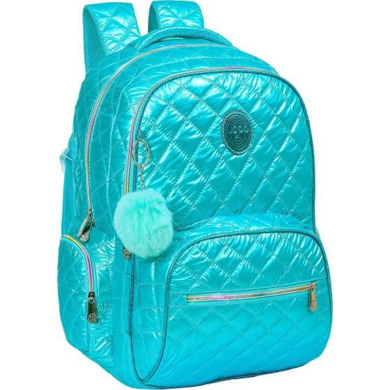 Imagem de Mochila Costas Escolar Juvenil Feminina Infantil Menina Matelassê Metalizada Yepp Verde