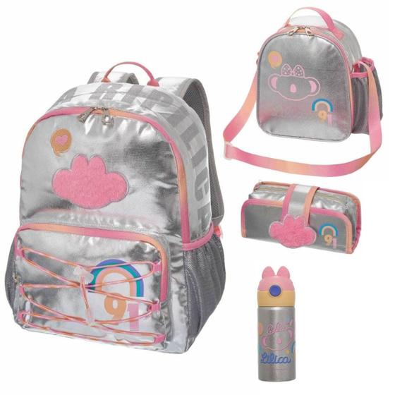 Imagem de Mochila Costas Escolar Lilica Ripilica Kit Lancheira Estojo Garrafa Lov. It Glimmer Feminino