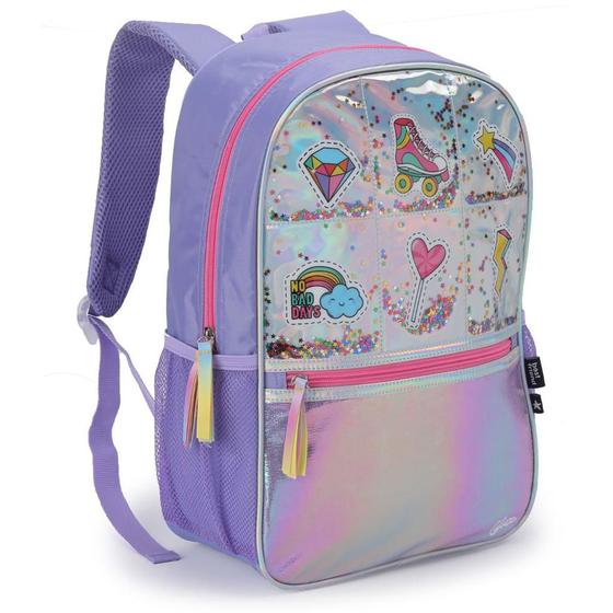 Imagem de Mochila Costas Feminina Holográfico Glitter Menina Escolar Passeio Seanite