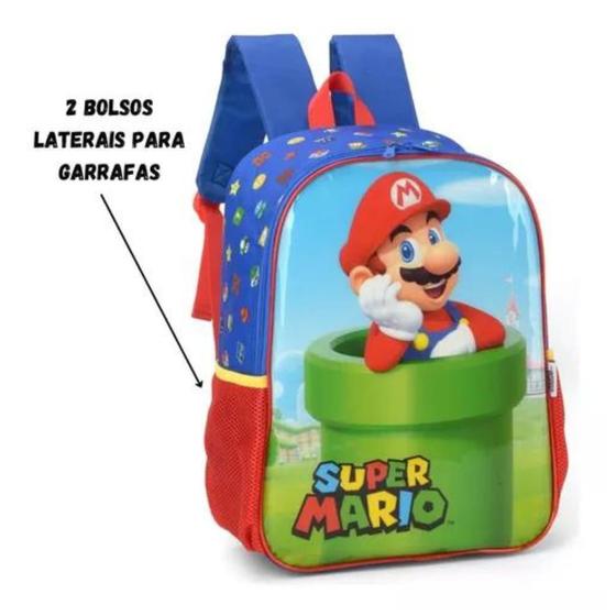 Imagem de Mochila Costas G Escolar Super Mario Bros Luxcel Azul Verde