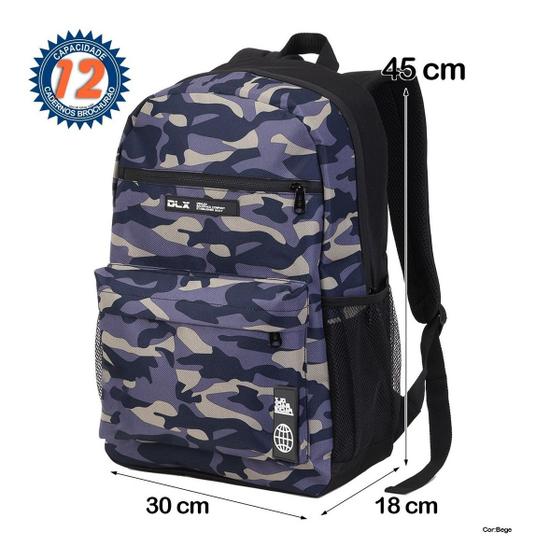 Imagem de Mochila Costas Juvenil Camuflada Viagem Camping Trabalho Estampada Escolar