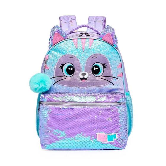 Imagem de Mochila Costas Pack Me Sweet Gato Paetê Lilás Pacific