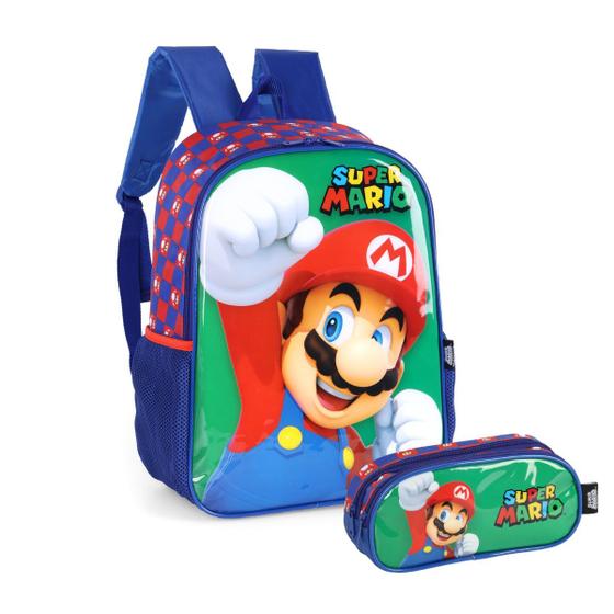 Imagem de Mochila Costas Super Mario Com Estojo Duplo Infantil Escolar