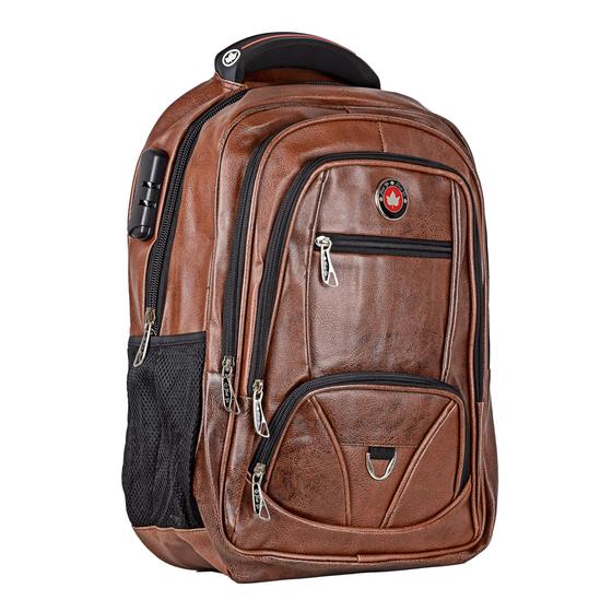 Mochila Couro Masculina Feminina Executiva Antifurto Notebook Entrada USB Marrom Menor preço em Mochila Couro Masculina Feminina Executiva Antifurto Notebook Entrada USB Marrom