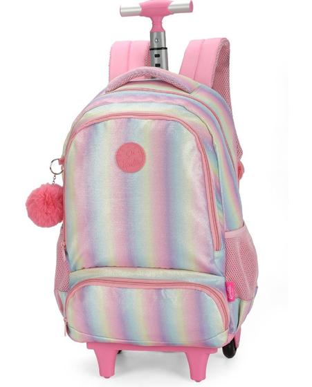 Imagem de Mochila da Barbie com Rodinhas Rosa Glow Arco-Íris - Luxcel